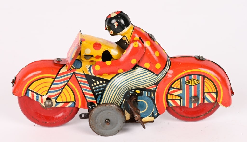 METTOY TIN WINDUP BLACK CLOWN MOTORCYCLE (1 of 5)