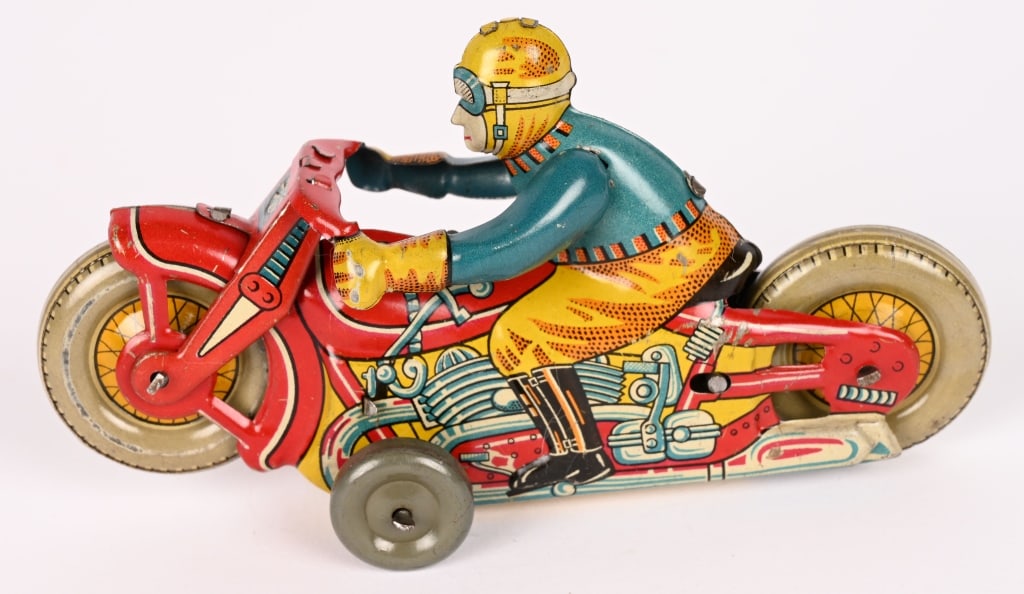 JAPAN TIN WINDUP CIVILIAN MOTORCYCLE: All original with nice colors. Works. 5 1/2" Excellent