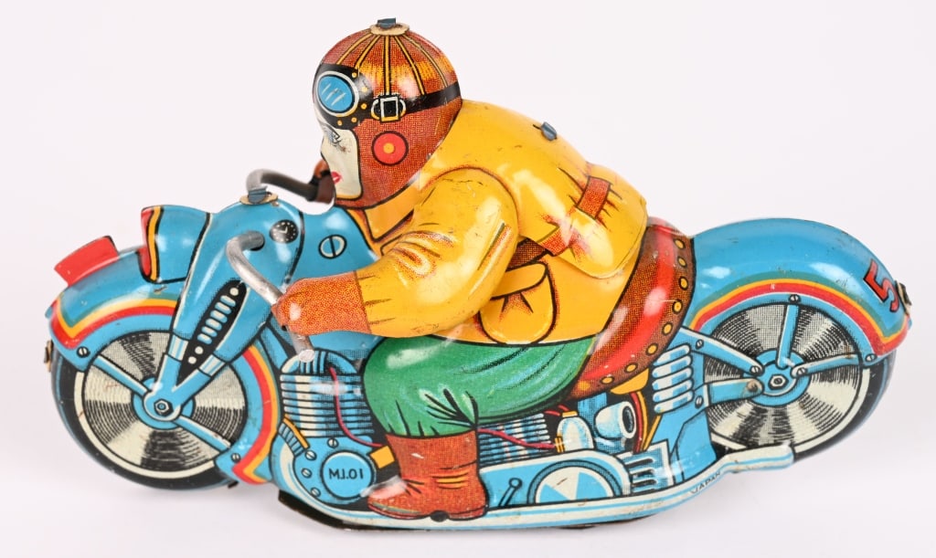JAPAN TIN FRICTION CIVILIAN MOTORCYCLE: All original with nice colors. Friction works. 5" Excellent