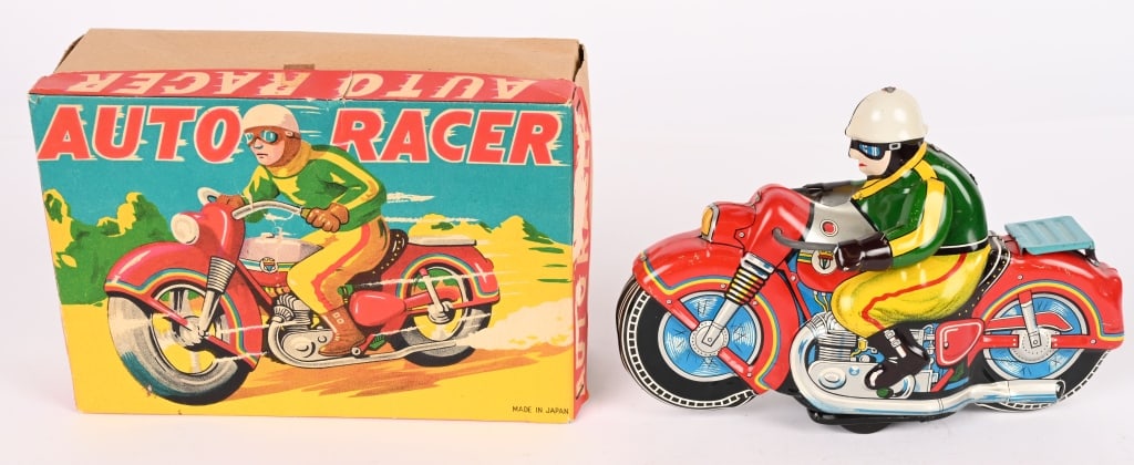 JAPAN TIN FRICTION CIVILIAN MOTORCYCLE: All original with great colors. Friction works. 8" Excellent