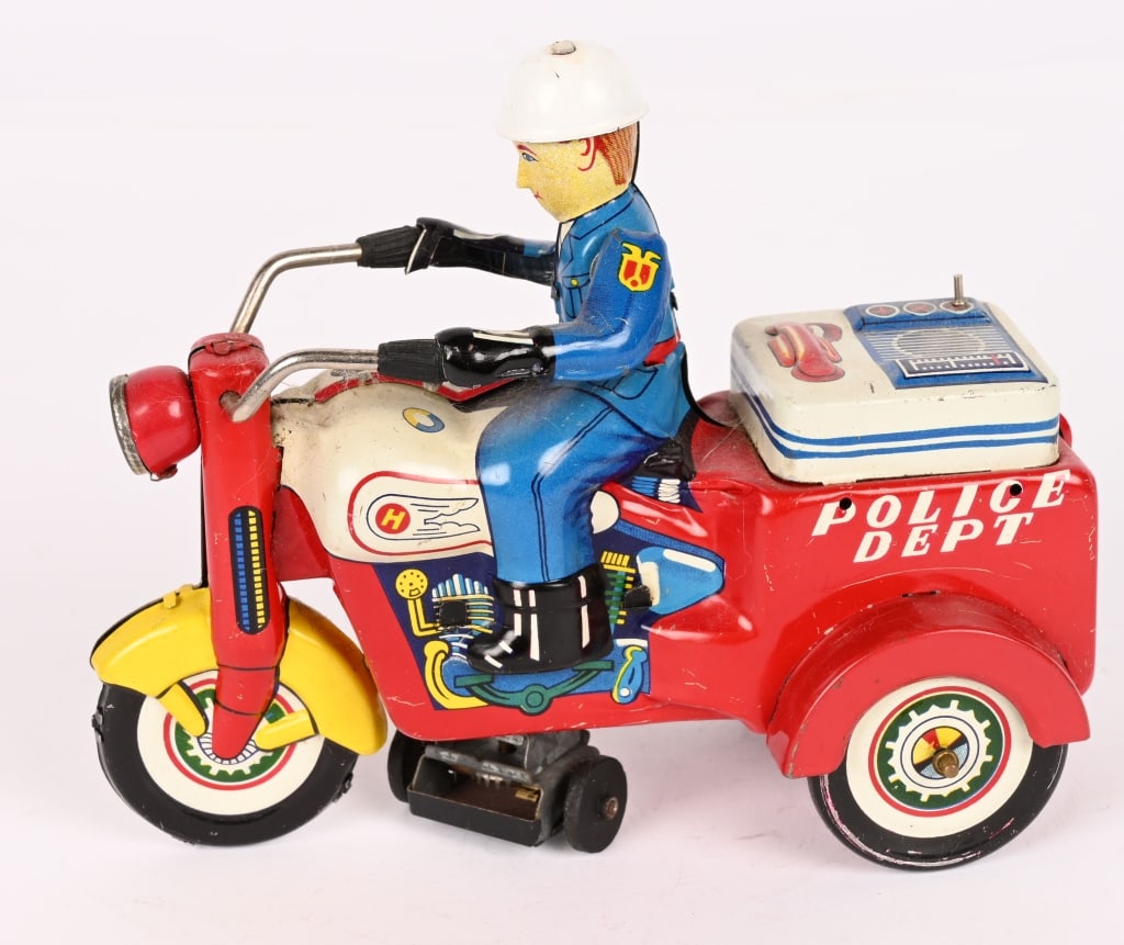 JAPAN TIN WINDUP POLICE DEPT MOTORCYCLE TRIKE (1 of 5)