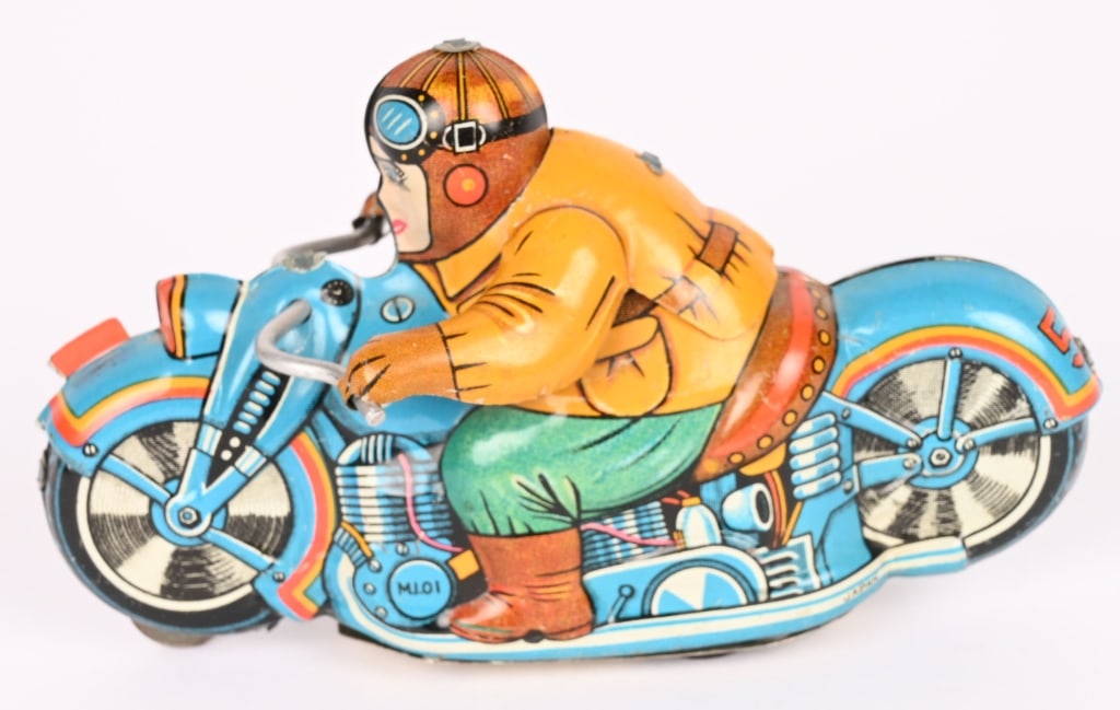 JAPAN TIN FRICTION #55 RACING MOTORCYCLE: All original with nice colors. Friction works. 5" Excellent