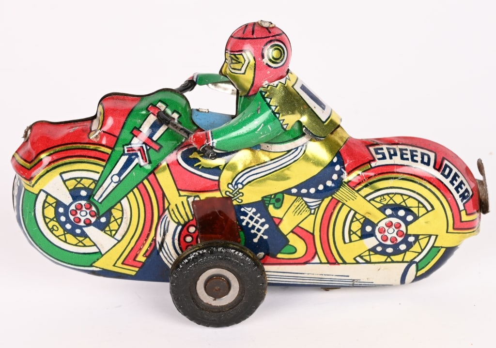 JAPAN TIN FRICTION SPEED DEER MOTORCYCLE: All original with nice colors. Friction works. 5 1/2" Excellent