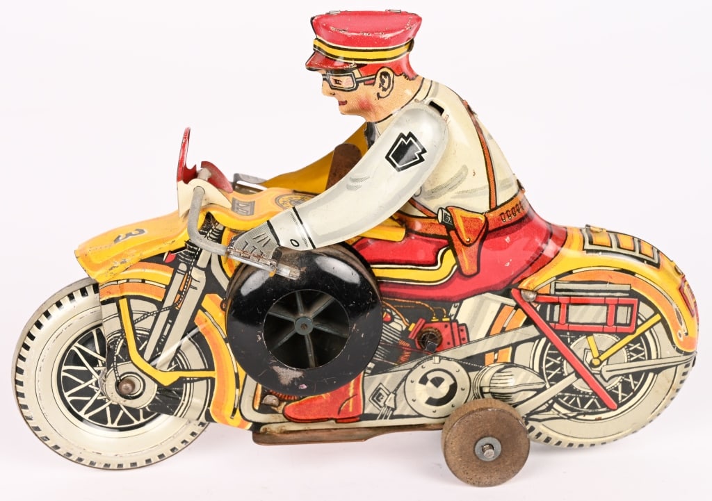 MARX TIN WINDUP ROOKIE COP MOTORYCLE: All original in nice shape. Works. 8" Excellent