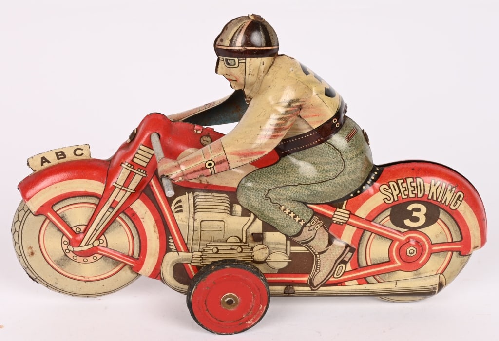 JAPAN TIN FRICTION SPEED KING MOTORCYCLE: All original in nice shape. Friction works. 7" Excellent