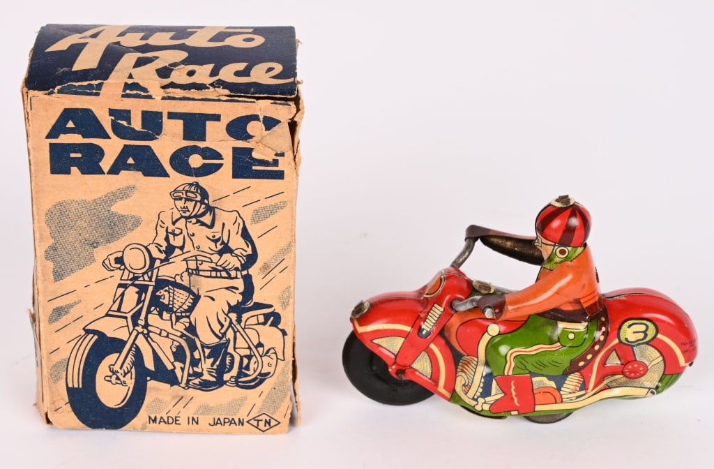 JAPAN TIN FRICTION AUTO RACE MOTORCYCLE w/ BOX (1 of 9)