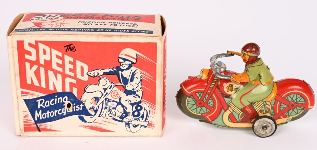 JAPAN TIN FRICTION SPEED KING MOTORCYCLE w/ BOX (1 of 8)