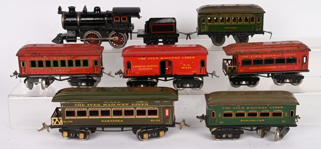 BING GERMANY CAST IRON LOCOMOTIVE & IVES CARS (1 of 7)