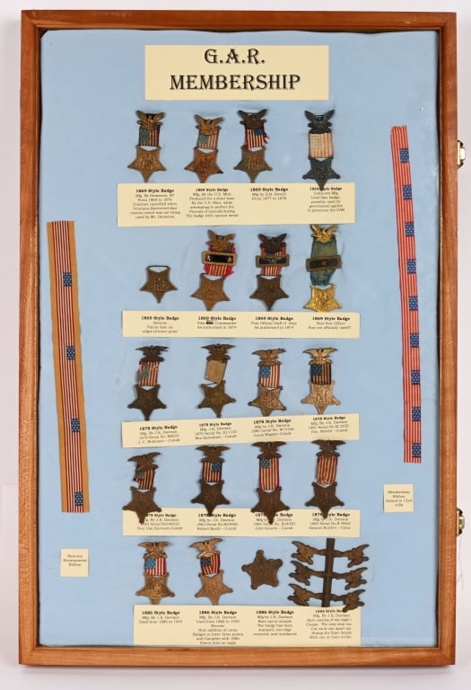 CIVIL WAR GAR MEMBERSHIP BADGE 1869 VARIENTS LOT: An absolutely stellar GAR Badge lot collection of some of the hardest badges to obtain. At first I thought about breaking it up, but after long thought I decided against it. The collection includes 1)