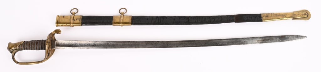 CIVIL WAR M1850 FOOT OFFICER SWORD BY HORSTMANN: M1850 foot officer sword with " W H Horstman & Son Philadelphia " etched on the blade above the ricasso. Blade is etched with a U.S. and floral motif on one side and an eagle, "E. Pluribus Unum " and 