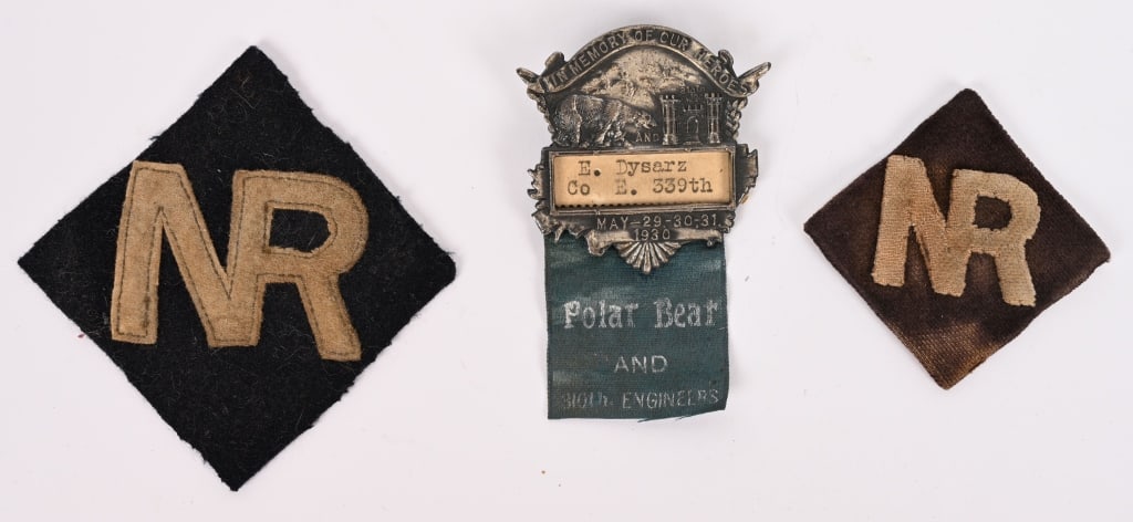 WW1 US ARMY 339TH INFANTRY NORTH RUSSIA PATCH WWI: Lot of three WWI North Russia Expeditionary Force items to include 1) WWI North Russia Expeditionary Force Patch that is felt on felt measuring 2 5/8 X 2 5/8 inches and in excellent condition. 2)