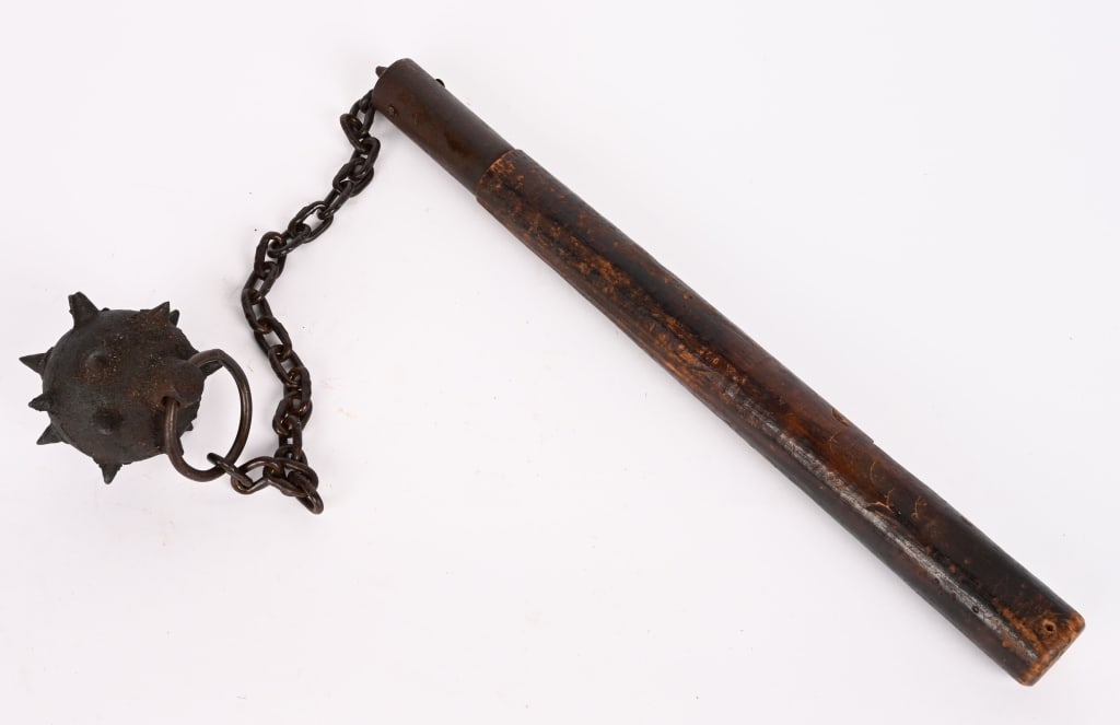 WWI IMPERIAL GERMAN TRENCH FIGHTING MACE FLAIL: An original Imperial German WW1 Trench Fighting Mace Flail. This gruesome weapon was used during the latter stages of the First World War and was very effective during trench raids. The mace comprises