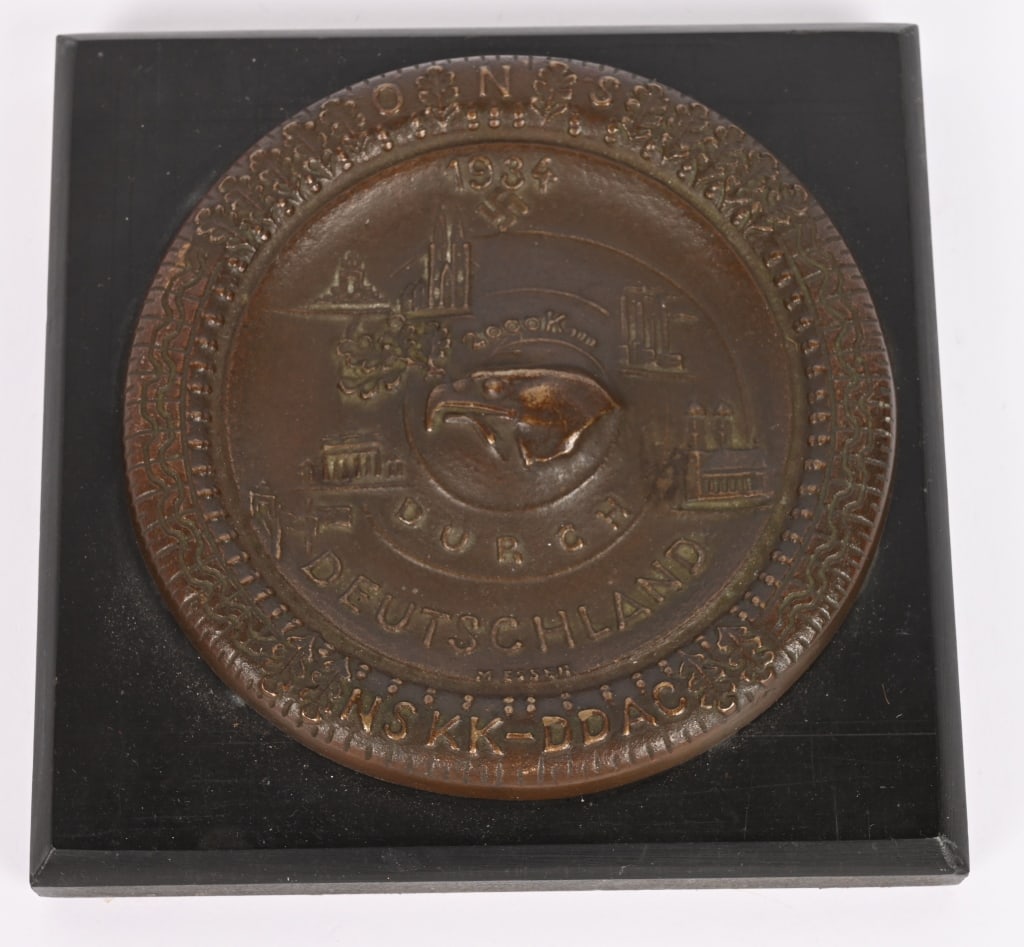 WWII NAZI GERMAN 2000KM DRIVING TROPHY NSKK DDAC: This is a very nice and fairly large bronze plaque, mounted on a marble base: NSKK / DDAC Obersten Nationalen Sportbehörde Supreme National Sports Authority (ONS) 2000 km durch Deutschland 1934 p