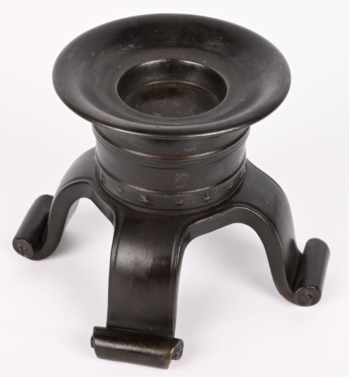WWII NAZI GERMAN SS ALLACH CANDLESTICK HOLDER WW2: Ceramic, dark glazed, matte, pressed mark "SS Allach" on the bottom, artist's signature "C. Diebitsch", massive one-flame candlestick on four volute feet, candle bowl with a wide rim, shaft with ring