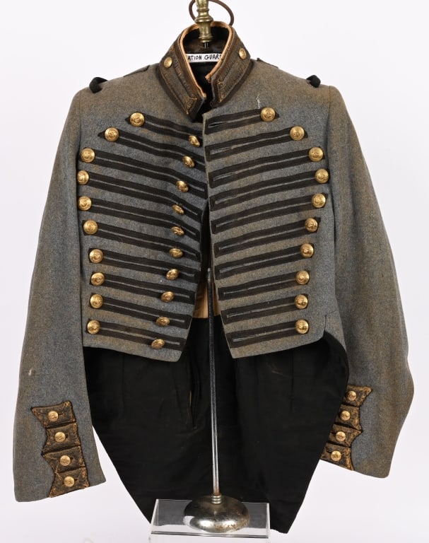 NEW YORK STATE MILITIA COATEE NAMED W. E. HAGER: This is a United States M1850 Militia Coatee. It dates to 1927 as the inside tails are a black-blacked. The front of the swallowed tail jacket has 9 rows of herringbone pattern ribbon going across,