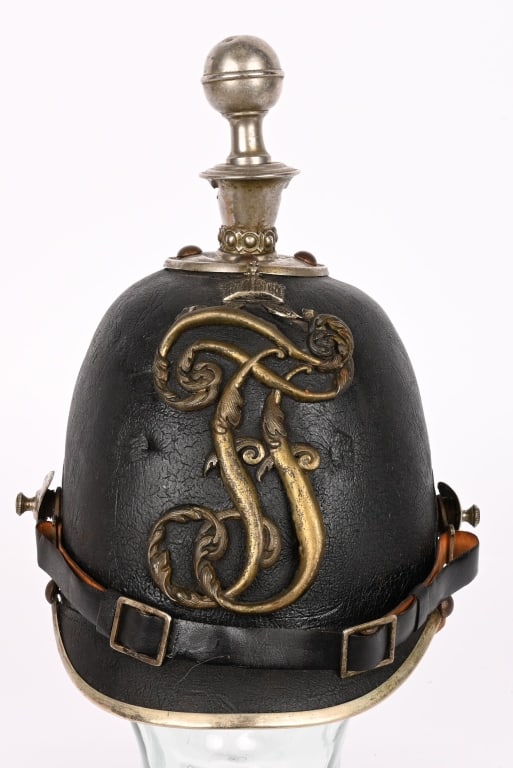 IMPERIAL AUSTRIAN M1884 POLIZEI PICKELHAUBE: Austrian and Hungary were key allies to Germany in World War One, and her army and police force wore the German-influenced Pickelhauben spike helmets. Original WW1 Austira-Hungary World War One pickel