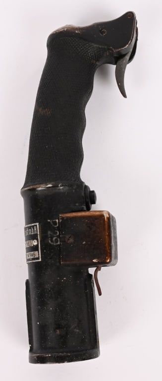 WWII NAZI GERMAN KG12 ME109 CONTROL STICK HANDLE: Original, period KG12 control stick handle used in the Me109 E Fighter aircraft. Early construction of Bakelite with checkered grip, top trigger and push button, fitted to an aluminum pipe and decorat