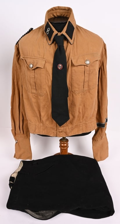 NAZI GERMAN ALLGEMEINE SS STANDARTE 8 BROWNSHIRT: The numeral on the collar tab signify the wearer was attached to the 8th Standarte" (Regiment) with a numeral 1 cufftitle. Light tan cotton twill construction shirt with a five button front closure. T