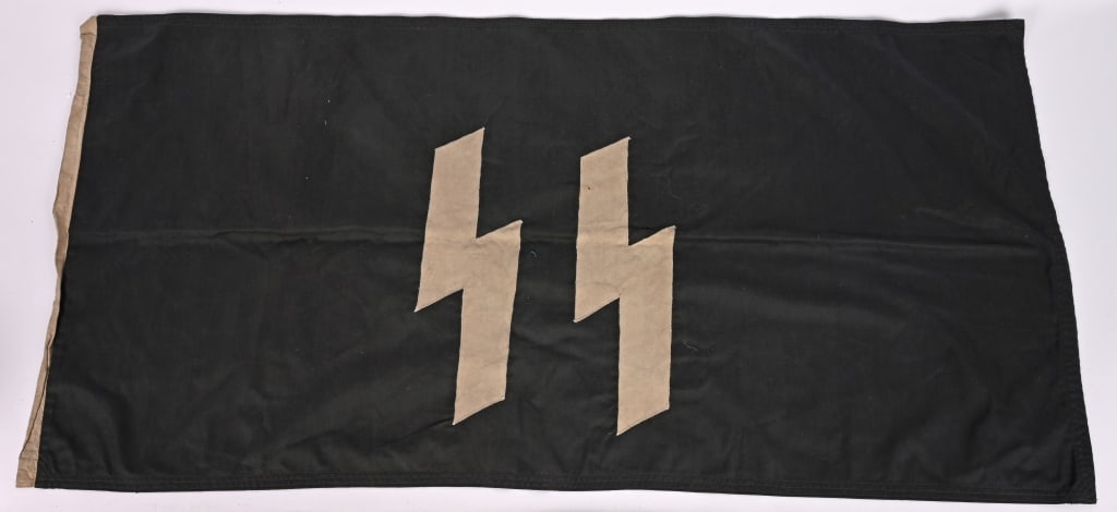 WWII NAZI GERMAN SS FLAG OR BANNER WW2: WWII Nazi German SS Flag measuring 26 1/2 X 55 inches being made of rayon material and is double sided. Excellent. The Schutzstaffel "Protection Squadron") was a major paramilitary organization under 