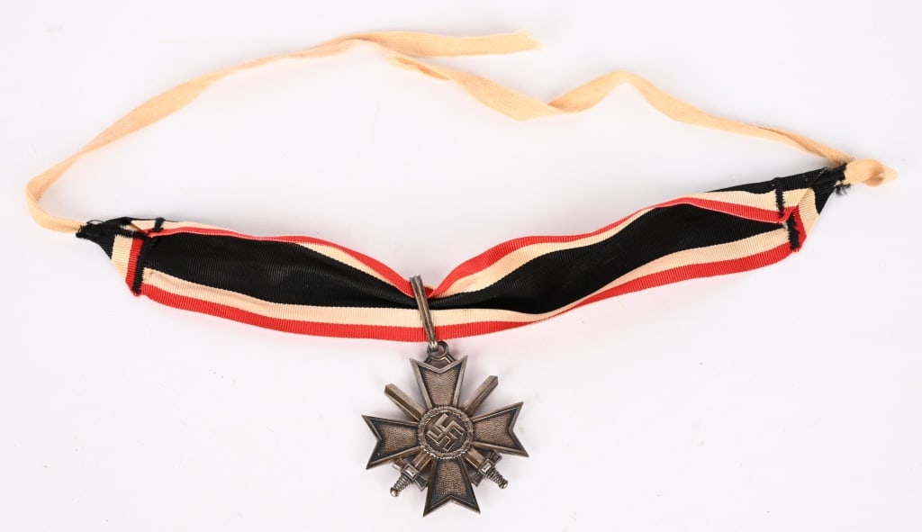 WWII GERMAN KNIGHTS CROSS OF THE WAR MERIT CROSS 1: A nice example of a Knights Cross of the War Merit Cross with Swords. The Knights Cross of the War Merit Cross with Swords is made out of “900” silver with additional silver frosting and b