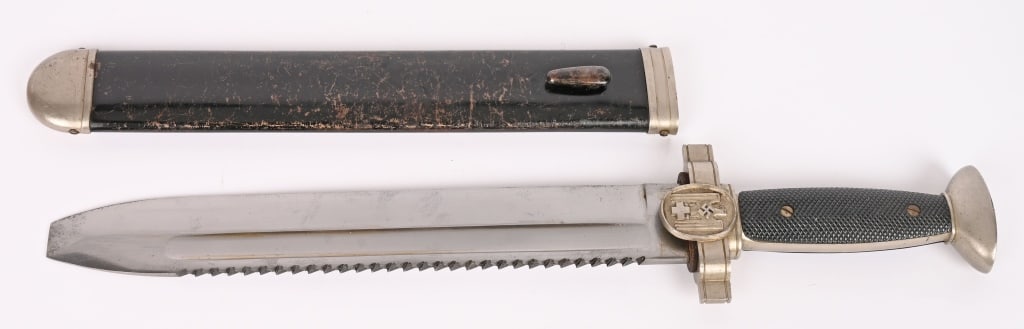 WWII NAZI GERMAN RED CROSS HEWER EM DAGGER WW2: Model 1938 Deutsches Rotes Kreuz (German Red Cross) Hewer. The blade is untouched and in excellent condition. The sharp teeth to the saw back are in perfect condition. The blade is not maker marked.