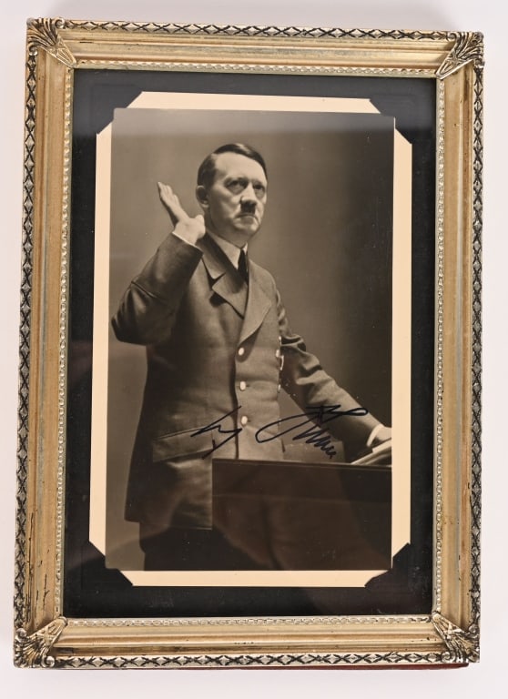 WWII NAZI GERMAN HAND SIGNED PHOTO ADOLF HITLER: Adolf Hitler Signed Postcard and is nicely framed. The hand signature is very bold and very clear. Excellent. Adolf Hitler 20 April 1889 – 30 April 1945) was an Austrian-born German politician w