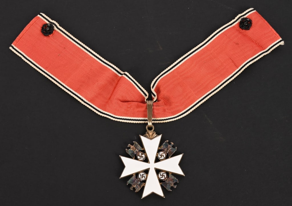 WWII NAZI GERMAN 1ST CLASS EAGLE ORDER GODET WW2: Beautiful Meritorious Order of the German Eagle 1st Class. Ring is marked 21 & 800 indicating manufacture by Gebrüder Godet & Co. of Berlin and 800 for the silver content. Excellent. Hitler reali