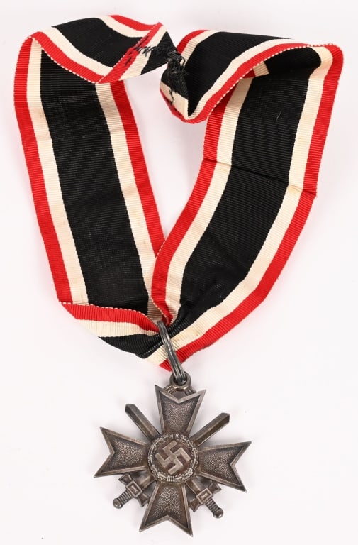 WWII GERMAN KNIGHTS CROSS OF THE WAR MERIT CROSS 1: A nice example of a Knights Cross of the War Merit Cross with Swords. The Knights Cross of the War Merit Cross with Swords is made out of “900” silver with additional silver frosting and b