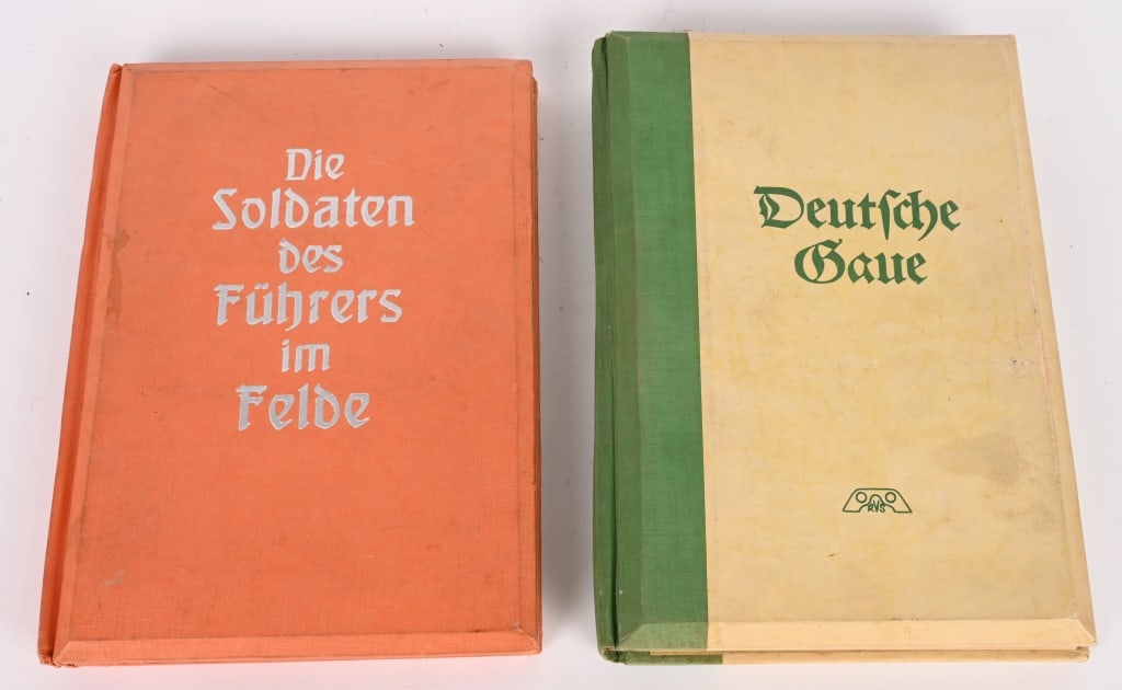 WWII NAZI GERMAN PHOTO 3D BOOK LOT W VIEWERS WW2: Lot of WWII Nazi German 3D Viewer Books to include 1) Deutsche Gaue. First edition. Quarto. Thick boards with beveled edges. Three quarter green cloth, vellum printed boards. Two hundred black an