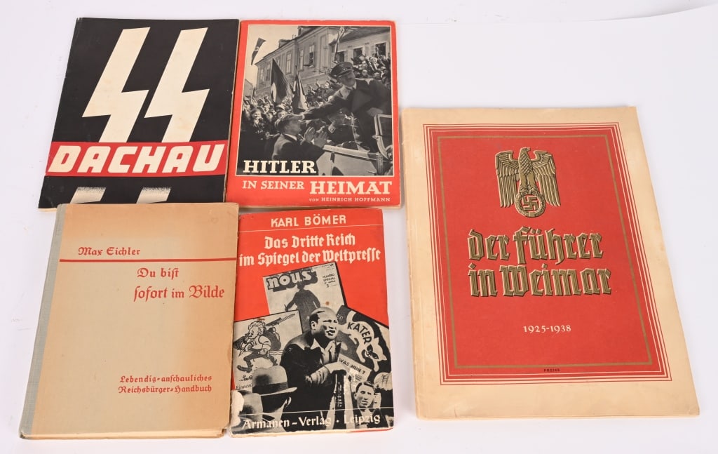 WWII NAZI GERMAN ORIGINAL PUBLICATIONS DACHAU WW2: Lot of WWII Nazi German Books to include 1) WWII NAZI GERMAN WAR TRIALS BOOK SS DACHAU WW2. WWII Nazi German War Crimes book SS Dachau printed in 1945. 649th Engr, Topo Batallion 7th Army, 1