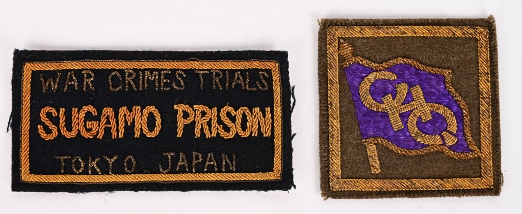 RARE JAPANESE SUGAMO PRISON BULLION PATCH WW2: Stellar WAR CRIMES TRIALS .SUGAMO PRISON TOKYO JAPAN Shoulder Sleeve Insignia with a Bullion GHQ SSI. This is the second of three lots from this Veteran sourced items. Excellent. History: Su