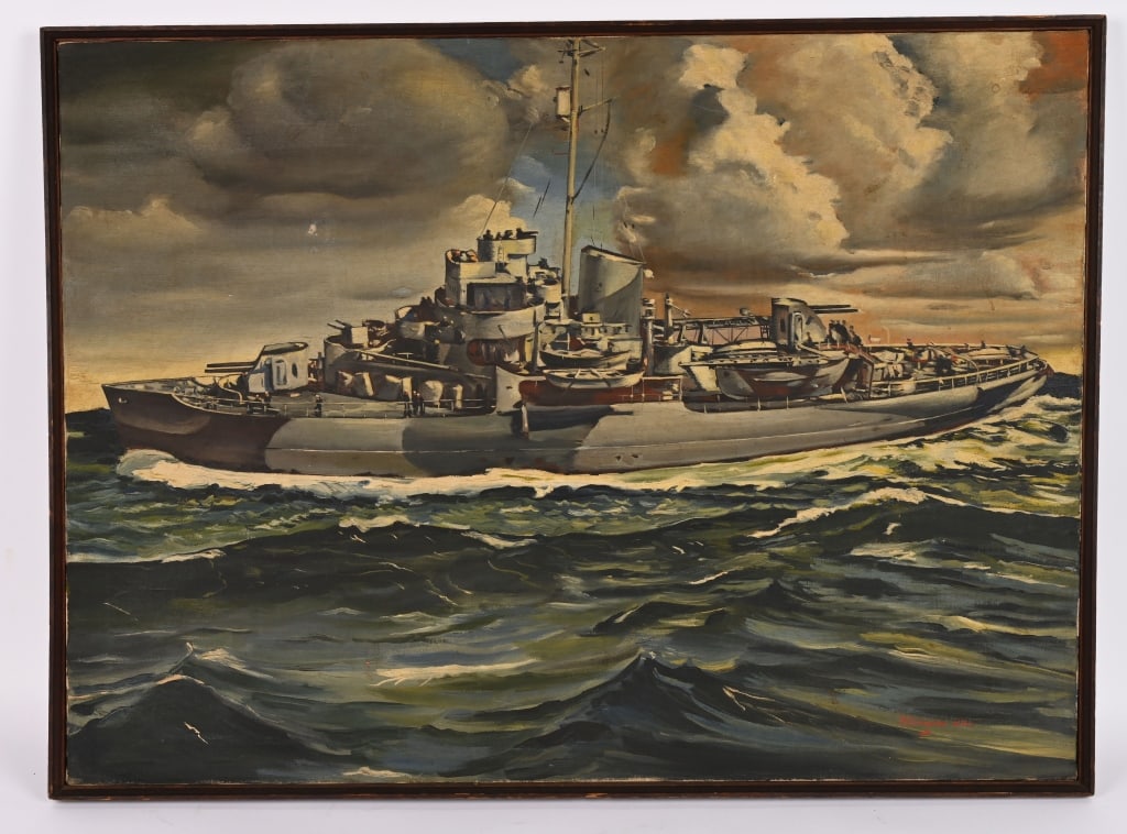 WWII UNITED STATES COAST GUARD CUTTER OIL PAINTING (1 of 6)