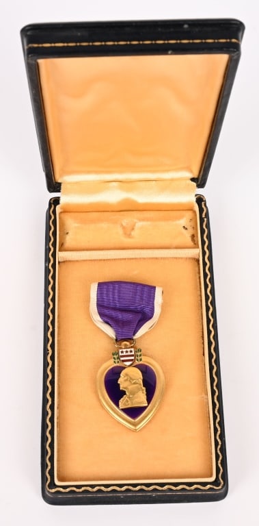 KOREAN WAR KIA PURPLE HEART 24TH INFANTRY DIVISION: A somber Killed In Action Purple Heart from a member of the 19th Infantry Regiment of the 24th Infantry Division who was tragically killed on 16th July, 1950 at Taejon Korea during the Korean War.
