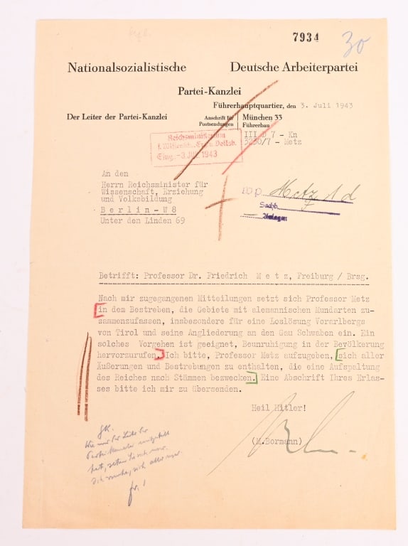 WWII NAZI GERMAN HAND SIGNED LETTER MARTIN BORMANN (1 of 3)