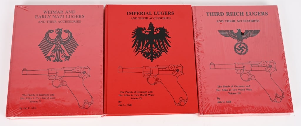 THIRD REICH LUGERS BY JAN C. STILL REFERENCE BOOK: WW1 and WWII German Reference book lot to include 1) IMPERIAL LUGERS AND THEIR ACCESSORIES by Jan C. Still. Covered in detail are the Army and Navy Lugers of Imperial Germany, their holsters,