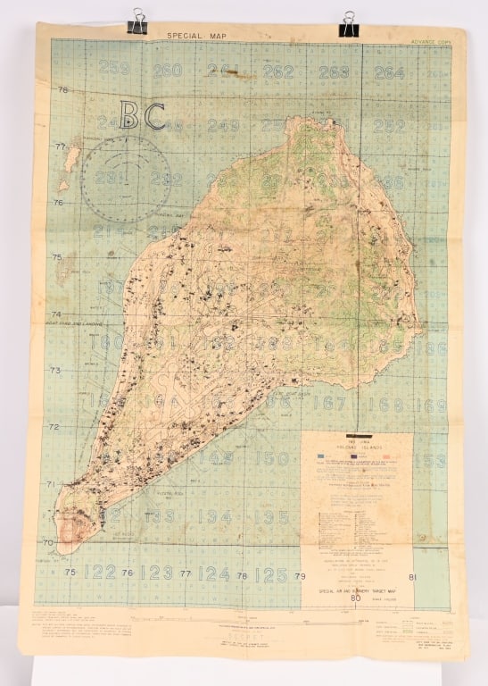WWII US ARMY SECRET MAP OF IWO JIMA FOR LANDINGS: Prepared for CINCPAC-CINCPOA by 64th Engr. Top. Bn. USAFICPA / Installations overlay prepared by AC of S,G2 Fleet Marine Force, Pacific and Intelligence Section Amphibious Forces Pacific, IWO JIMA VOL