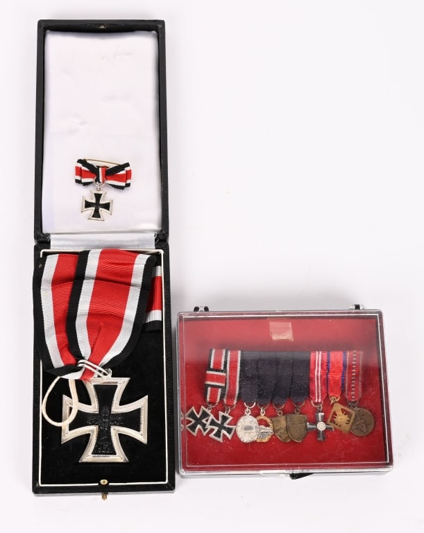 WWII KNIGHTS CROSS WINNER ID'ED 1957 CASED MEDAL: 1957 KNIGHT'S CROSS of the IRON CROSS - FROM THE FAMILY West German re-issue of the 1939 Ritterkreuz. Cased 1957 Knight's Cross Grouping Belonging to Korvettenkapitan Hermann Buechting Schnell Bo
