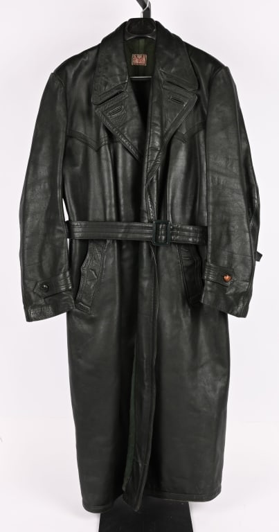WWII NAZI GERMAN GREEN LEATHER GREATCOAT WW2 (1 of 9)