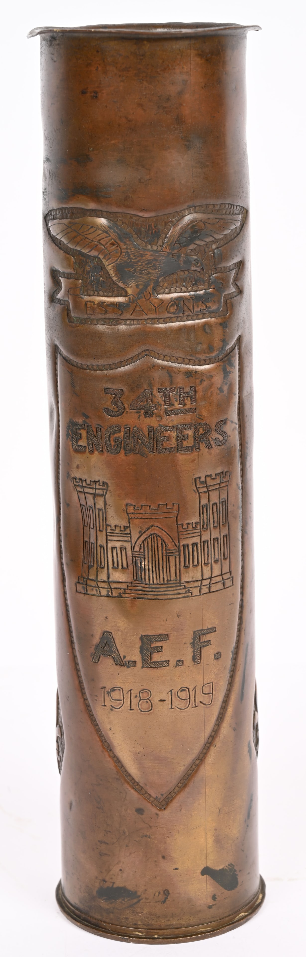 WWI TOP SHELF TRENCH ART SHELL 34TH ENGINEERS WW1 (1 of 8)