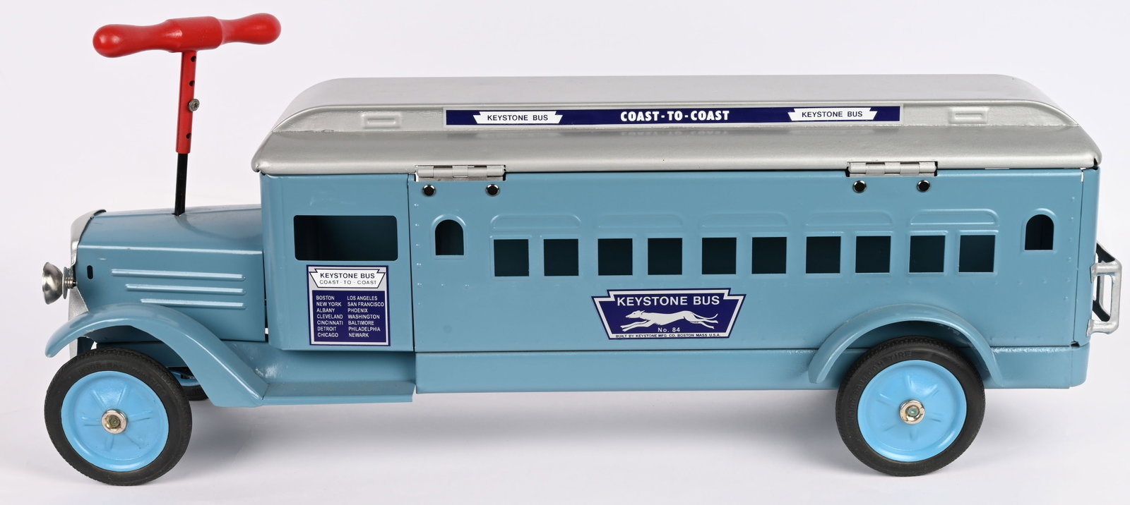 KEYSTONE COAST TO COAST BUS w/ ELECTRIC LIGHTS: Restored Keystone Coast to Coast Greyhound Bus. Scarce version with electric headlights. All complete with very accurate restoration. Displays great 31" Excellent