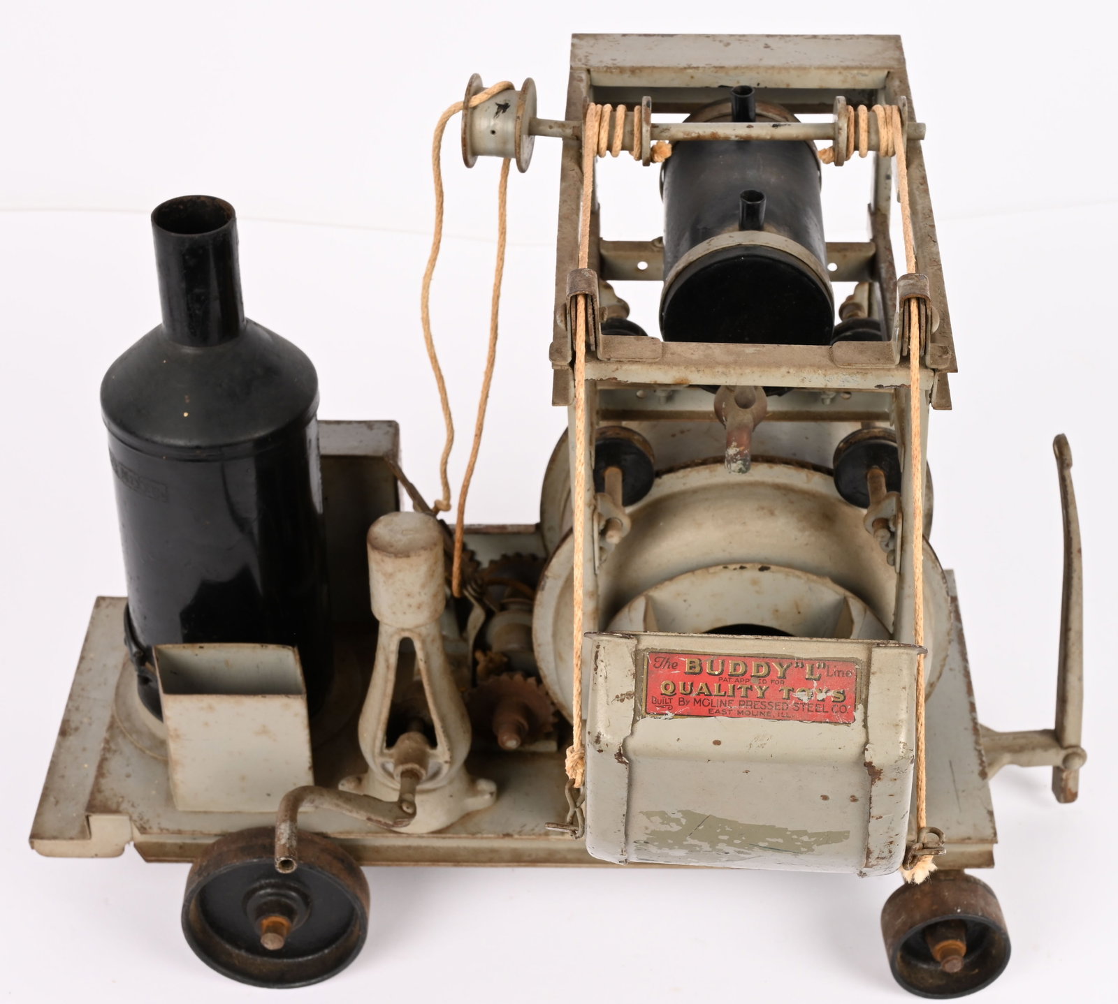 BUDDY L CEMENT MIXER ON WHEELS: Buddy L pressed steel Cement Mixer on Wheels. All original with nice paint and decals. 16" Excellent