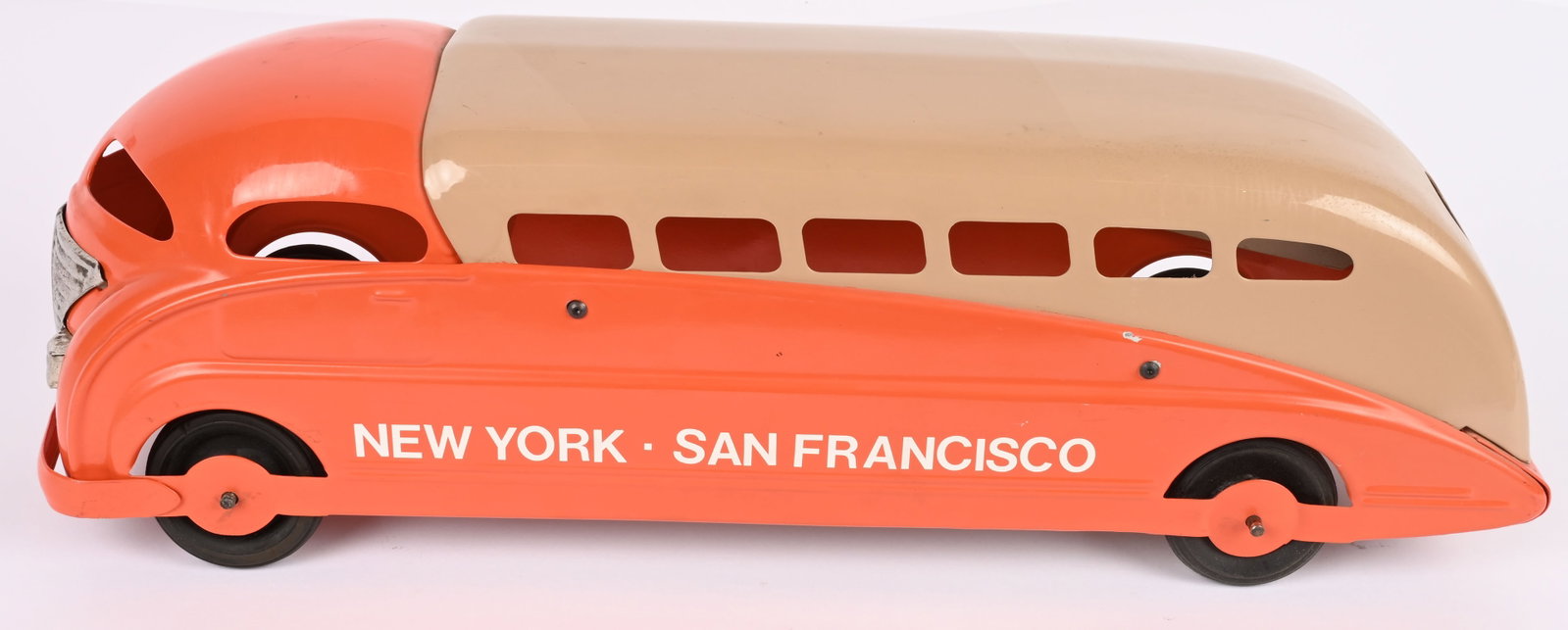 STEELCRAFT STREAMLINE NY-SAN FRANCISCO BUS: Steelcraft Art Deco Streamline New York - San Francisco Bus. Nice restoration. 21" Excellent