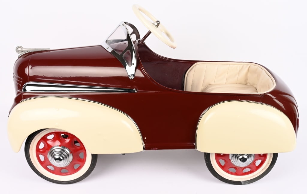 STEELCRAFT 1941 DODGE PEDAL CAR: Steelcraft 1941 Dodge Pedal Car. Older professional restored with upholstered seat. Has nice colors. 36" Excellent