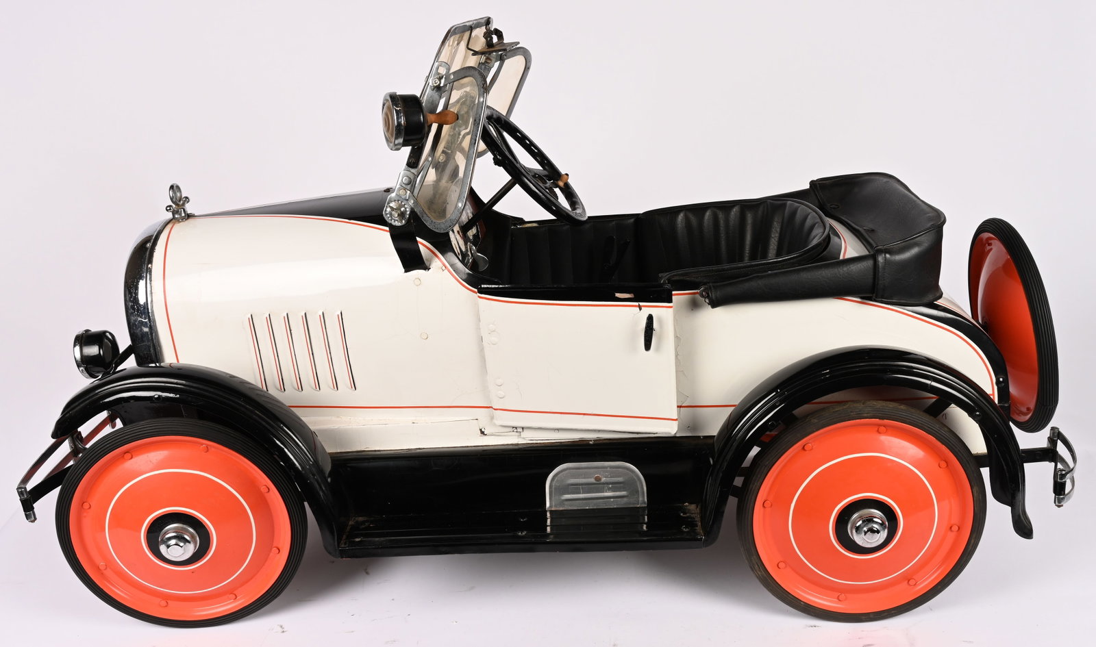 1920s AMERICAN NATIONAL CADILLAC w/ OPENING DOOR: 1920s American National Cadillac. Older restoration that displays well with some aging. Very rare car opening door, rear mounted spare, bumpers, and more. A very impressive rare Pedal Car. 55" Excelle