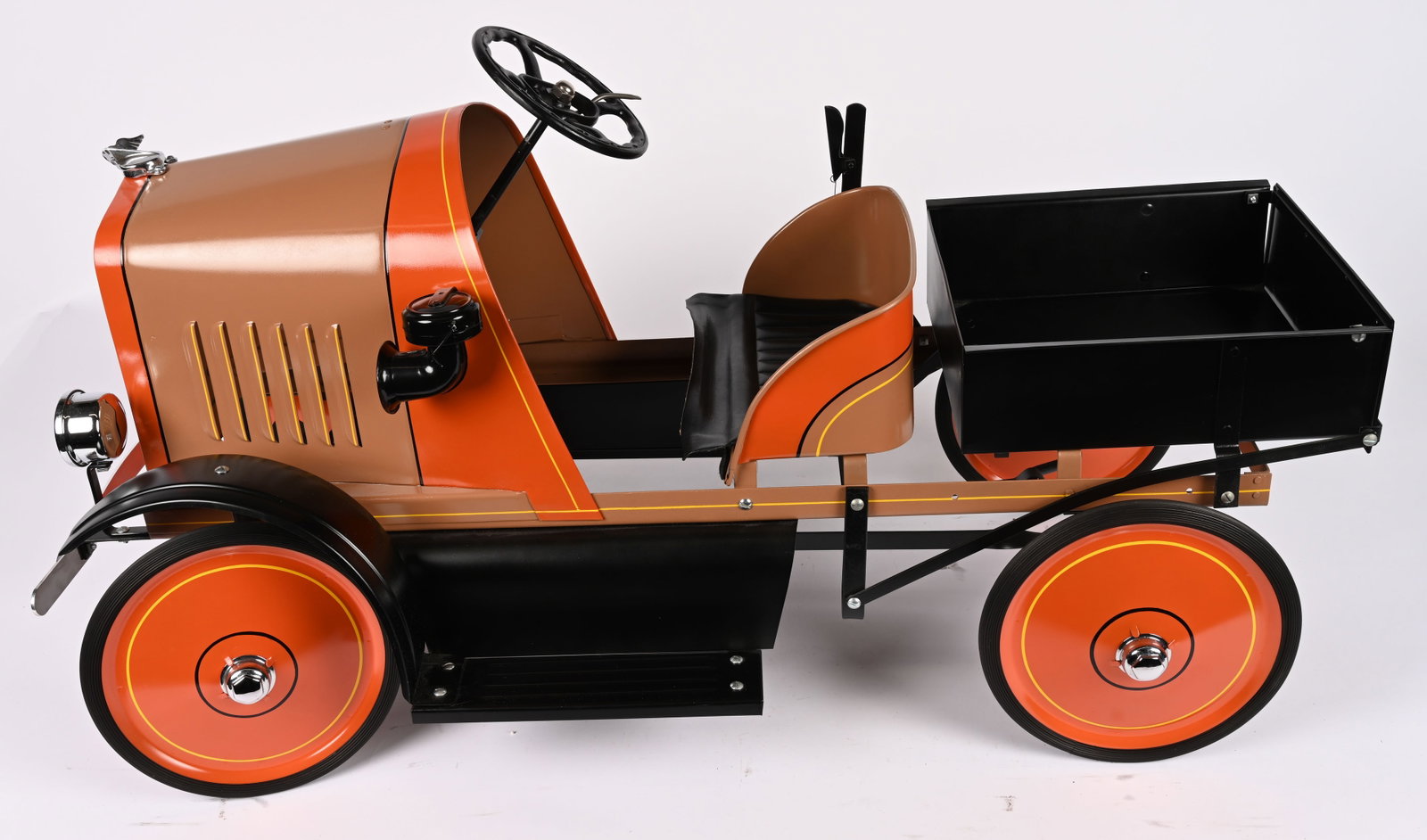 1920s AMERICAN NATIONAL DUMP TRUCK PEDAL CAR: 1920s American National Dump Truck Pedal Car. Very nice older restoration that presents well. The Dump Trucks are very hard to find. Comes with accessory horn, headlights, and bumper. Handle on side