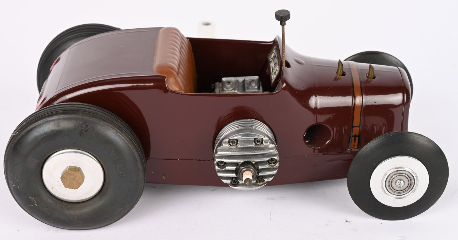 ALL AMERICAN HOT ROD GAS POWERED TETHER CAR: All American Hot Rod gas Powered Tether Car. With McCoy .29 Sportsman Engine. Thimble Drome Champion Drive Unit/ Race by D. Ellis. 10" Excellent