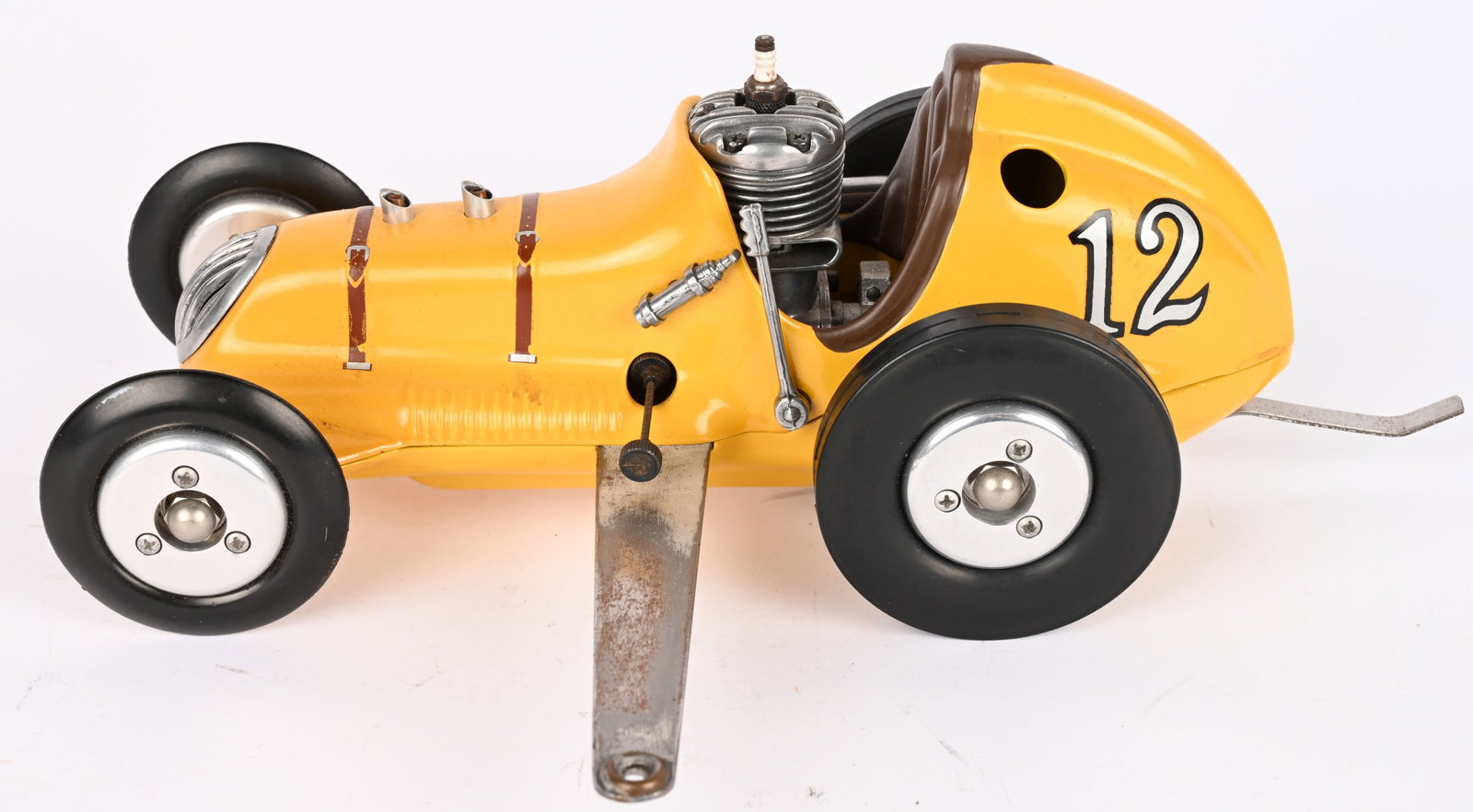 COX THIMBLE DROME CHAMPION CONVERSION TETHER CAR: Cox Thimble Drome Champion Conversion Gas Powered Tether Car. Racer has McCoy .19 Engine and Glen Ridgeway Conversion Kit. A very special car. 11" Excellent