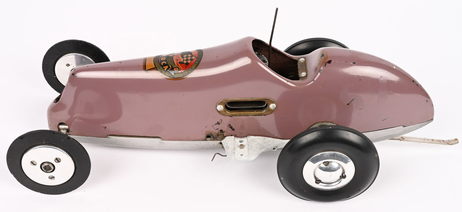 DOOLING ARROW GAS POWERED TETHER CAR: Dooling Arrow Gas Powered Tether Race Car. All original and raced condition. Has American Miniature racing decal on hood. Has complete drive train with Dooling 61 Engine. Great race car. 18" Excellent