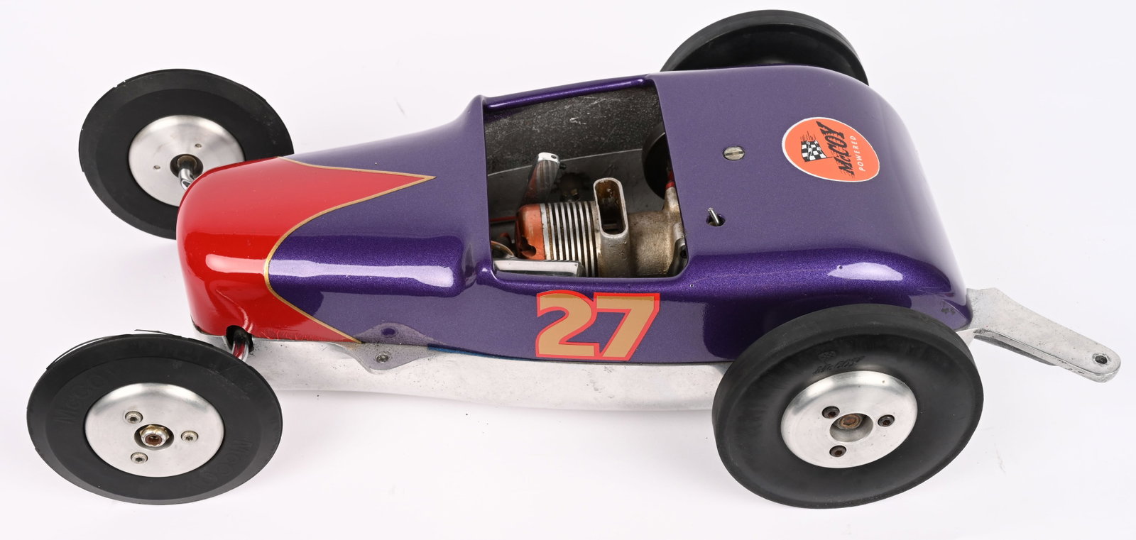 McCOY HOT ROD GAS POWERED TETHER CAR: McCoy Hot Rod Gas Powered Tether Car. Complete with drive train and McCoy. Great looking Racer. 16" Excellent