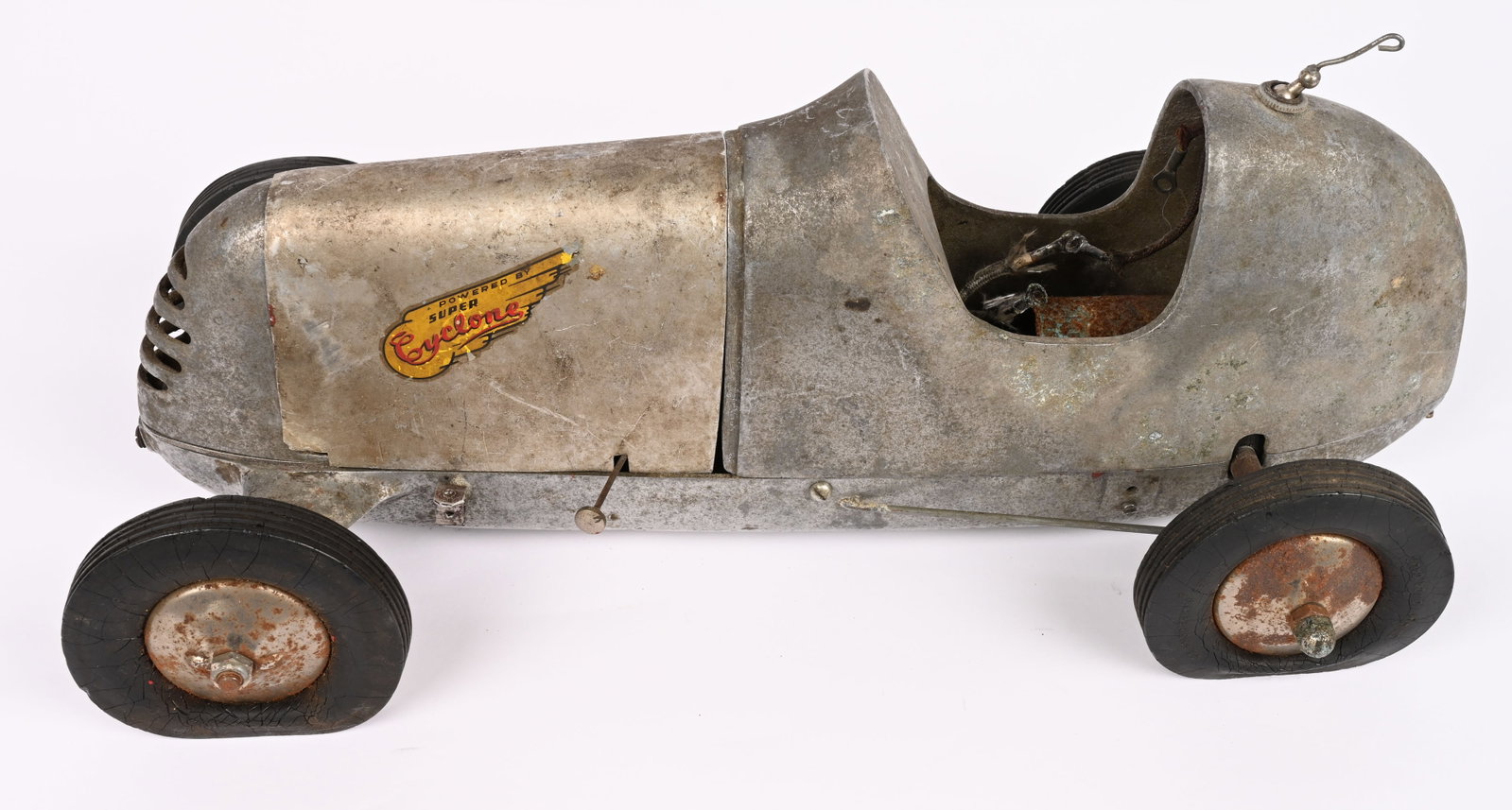 CHAMPION GAS POWERED TETHER RACE CAR: Champion Gas Powered Tether race car. All original in as found and raced condition. Complete running gear with Super Cyclone Engine. Great looking racer in untouched condition. 17" Very Good-Excellent